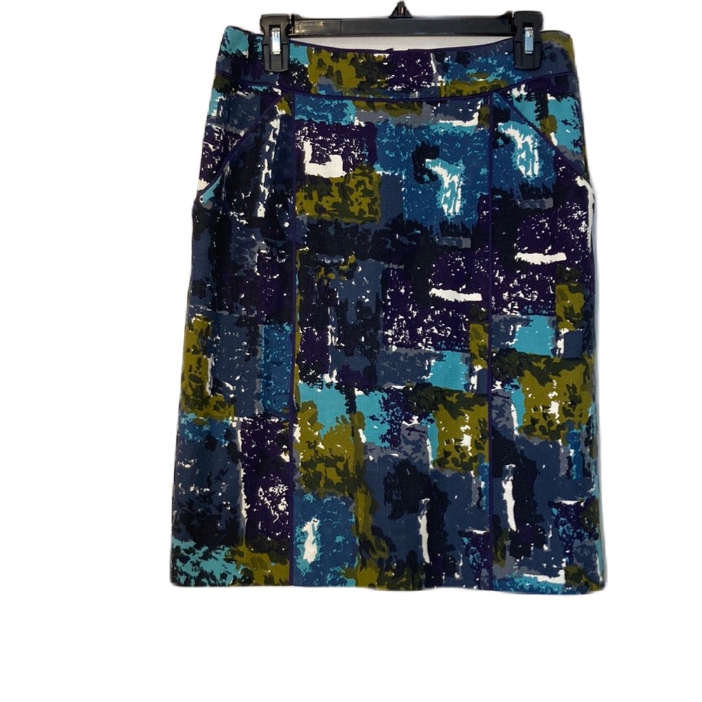 Tabitha Anthropologie Abstract Purple & Blue Pencil Skirt Size 8